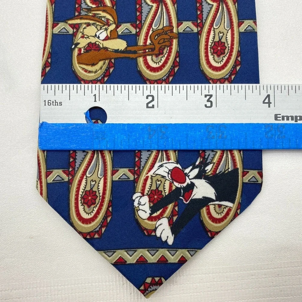 Looney Tunes Mania Tie Mens Blue Bugs‎ Bunny Wile E Coyote Cartoon Necktie